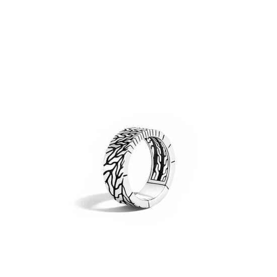 John Hardy Mens Classic Chain Radial Motif Ring in Sterling Silver