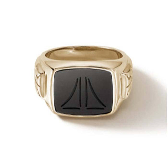 Load image into Gallery viewer, John Hardy Black Onyx ID Signet Ring in 14K Yellow Gold
