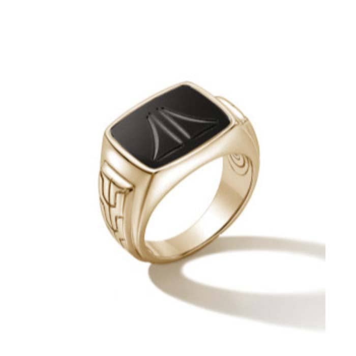 Load image into Gallery viewer, John Hardy Black Onyx ID Signet Ring in 14K Yellow Gold
