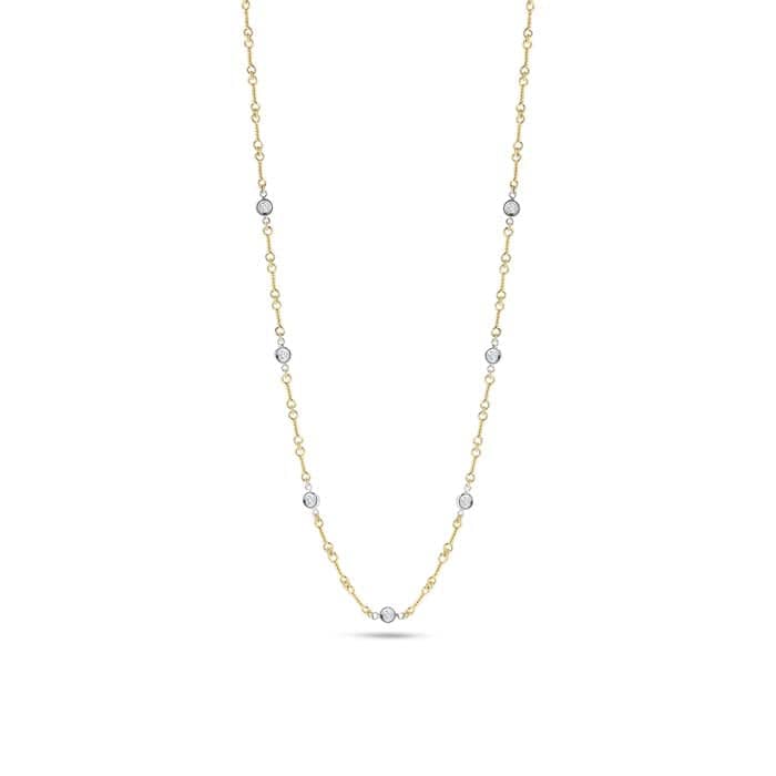 Roberto Coin .28TW 18" Dogbone Chain Diamond Station Necklace in 18K Yellow and White Gold