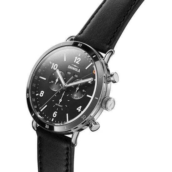 Shinola 45MM Canfield Sport Chrono Leather Strap Watch in Stainless Steel