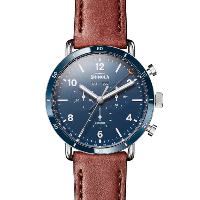 Shinola 45MM CANFIELD SPORT Chrono Leather Strap Dark Cognac Stainless Steel Watch