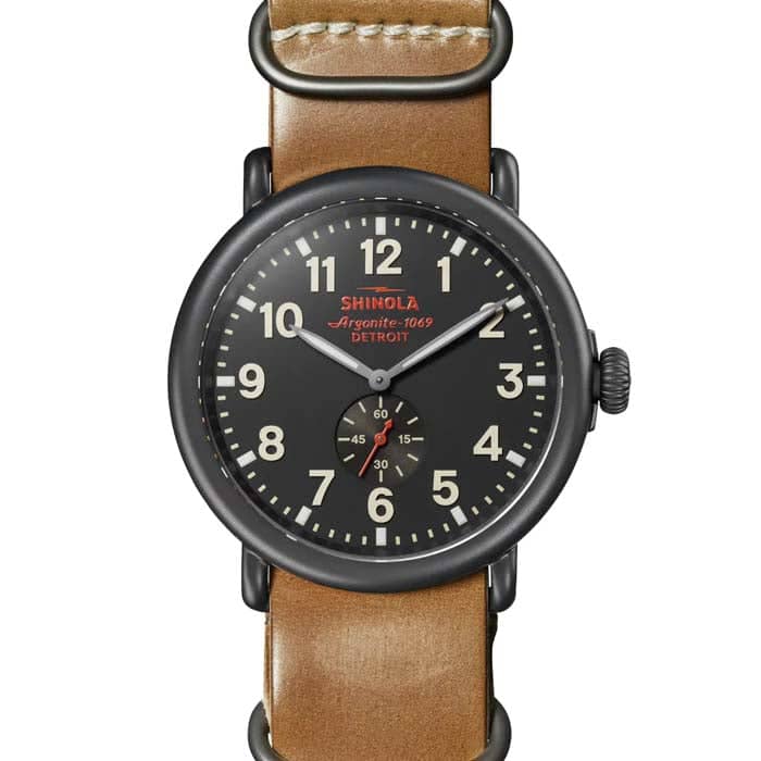 Shinola 47MM Sub-Second Runwell in Gunmetal PVD Stainless Steel and Whiskey Leather Strap