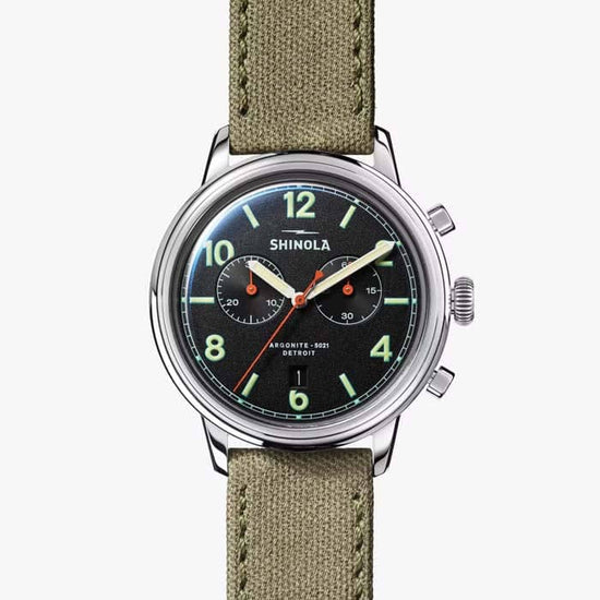 Load image into Gallery viewer, Shinola 42MM Traveler Stainless Steel Quartz Watch with Fatigue Canvas Strap
