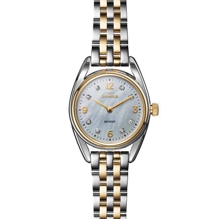 Shinola 30mm "The Diamond Dial Derby" Quartz Watch with Mother- of- Pearl Dial in Stainless Steel and Yellow Gold Plate