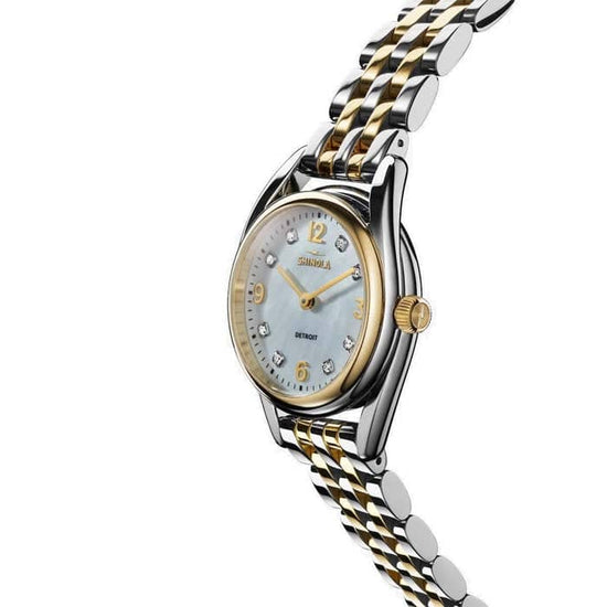 Load image into Gallery viewer, Shinola 30mm &amp;quot;The Diamond Dial Derby&amp;quot; Quartz Watch with Mother- of- Pearl Dial in Stainless Steel and Yellow Gold Plate
