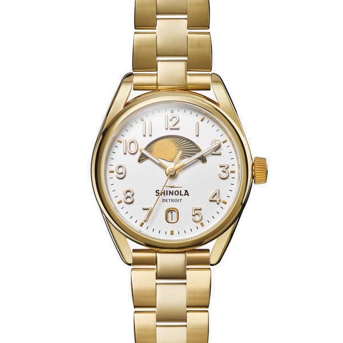 Shinola 38mm "The Derby" Day & Date Quartz Watch with Silver Dial in PVD Gold Stainless Steel