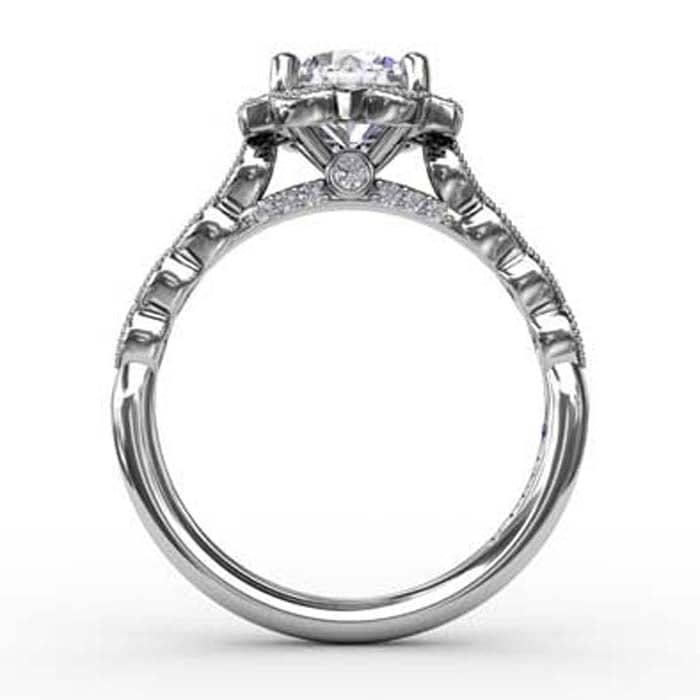 Fana 1/4CTW Milgrain Detail Floral Halo Engagement Ring Semi-Mounting in 14K White Gold