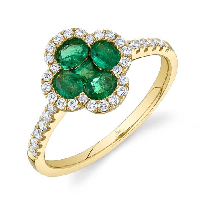 Load image into Gallery viewer, Shy Creation Emerald and Diamond Clover Ring in 14K Yellow Gold
