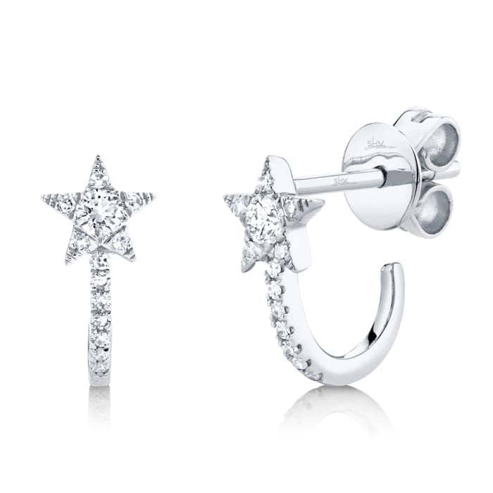 Load image into Gallery viewer, Shy Creation Diamond Star Huggie Earrings in 14K White Gold

