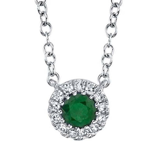 Shy Creation Emerald and Diamond Pendant Necklace in 14K White Gold