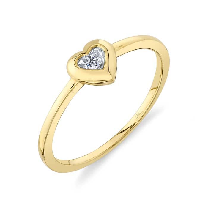 Shy Creation Bezel Heart Diamond Ring in 14K Yellow Gold