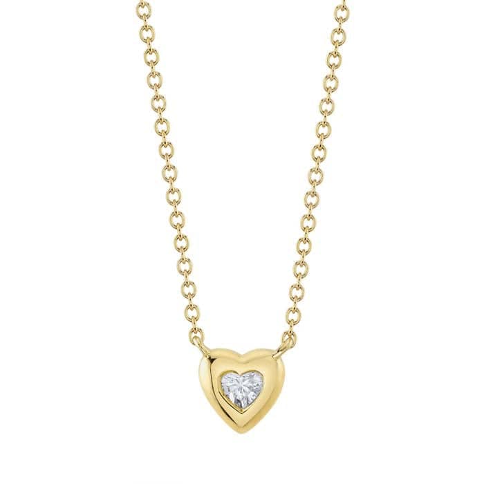 Shy Creation Bezel Heart Diamond Pendant in 14K Yellow Gold