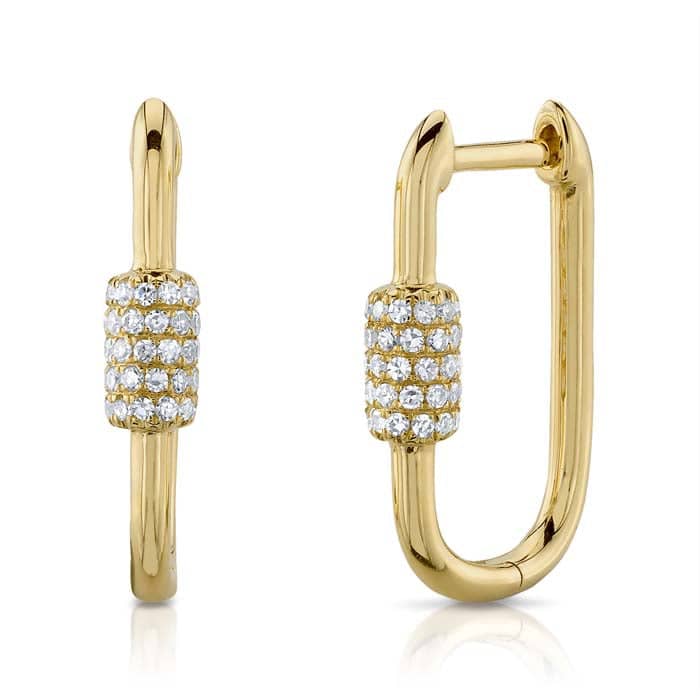 Load image into Gallery viewer, Shy Creation Paperclip Link Diamond Accent Drop Earrings in 14K Yellow Gold
