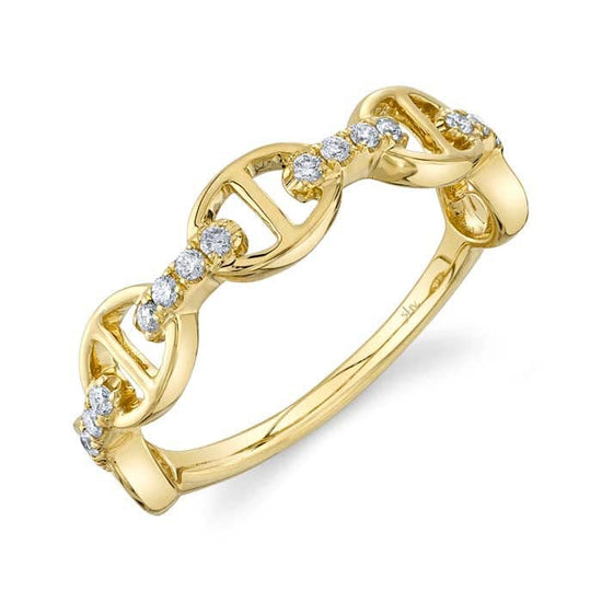 Shy Creation Buckle Link Ring with Diamonds in 14K Yellow Gold