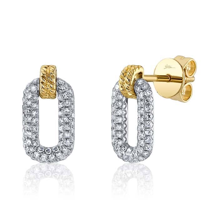 Shy Creation Diamond Door-Knocker Earrings in 14K White and Yellow Gold