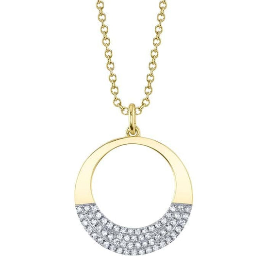 Load image into Gallery viewer, Shy Creation Diamond Pavé Circle Pendant Necklace in 14K Yellow Gold
