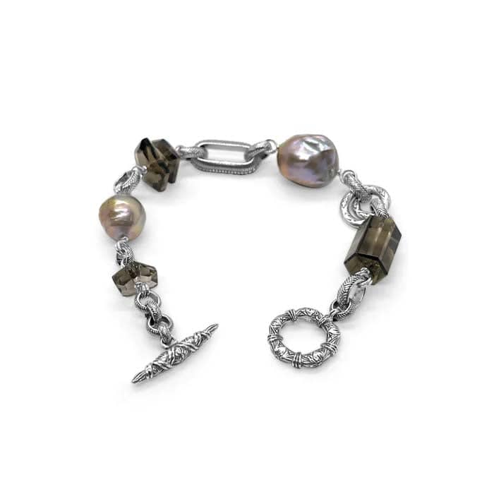 Load image into Gallery viewer, Stephen Dweck 7.5&amp;quot; Smoky Quartz and Pearl Bracelet in Sterling Silver
