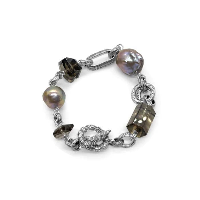 Load image into Gallery viewer, Stephen Dweck 7.5&amp;quot; Smoky Quartz and Pearl Bracelet in Sterling Silver
