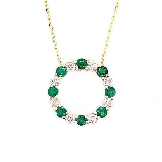 Mountz Collection Emerald and Diamond Circle Pendant in 14K Yellow Gold