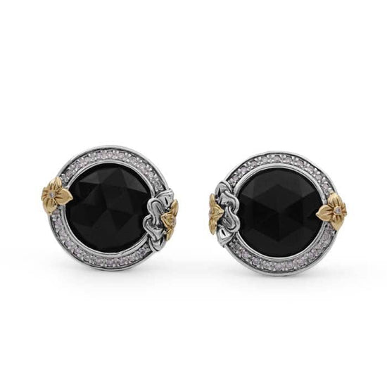 Stephen Dweck Faceted Black Onyx Clip-On Earrings with Diamonds in Sterling Silver and 18K Yellow Gold