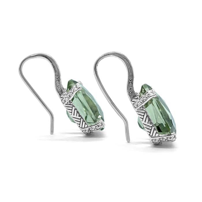 Load image into Gallery viewer, Stephen Dweck Galactical Green Amethyst Earrings in Engraved Sterling Silver
