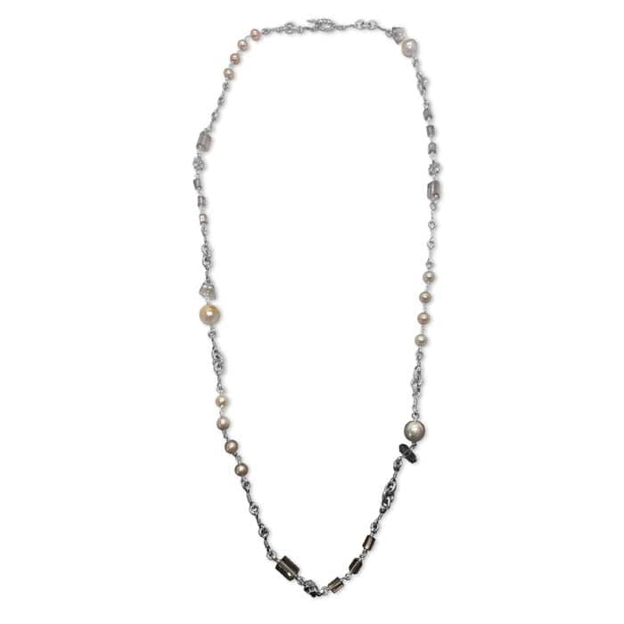 Stephen Dweck 36" Smokey Quartz and Baroque Pearl Necklace in Sterling Silver