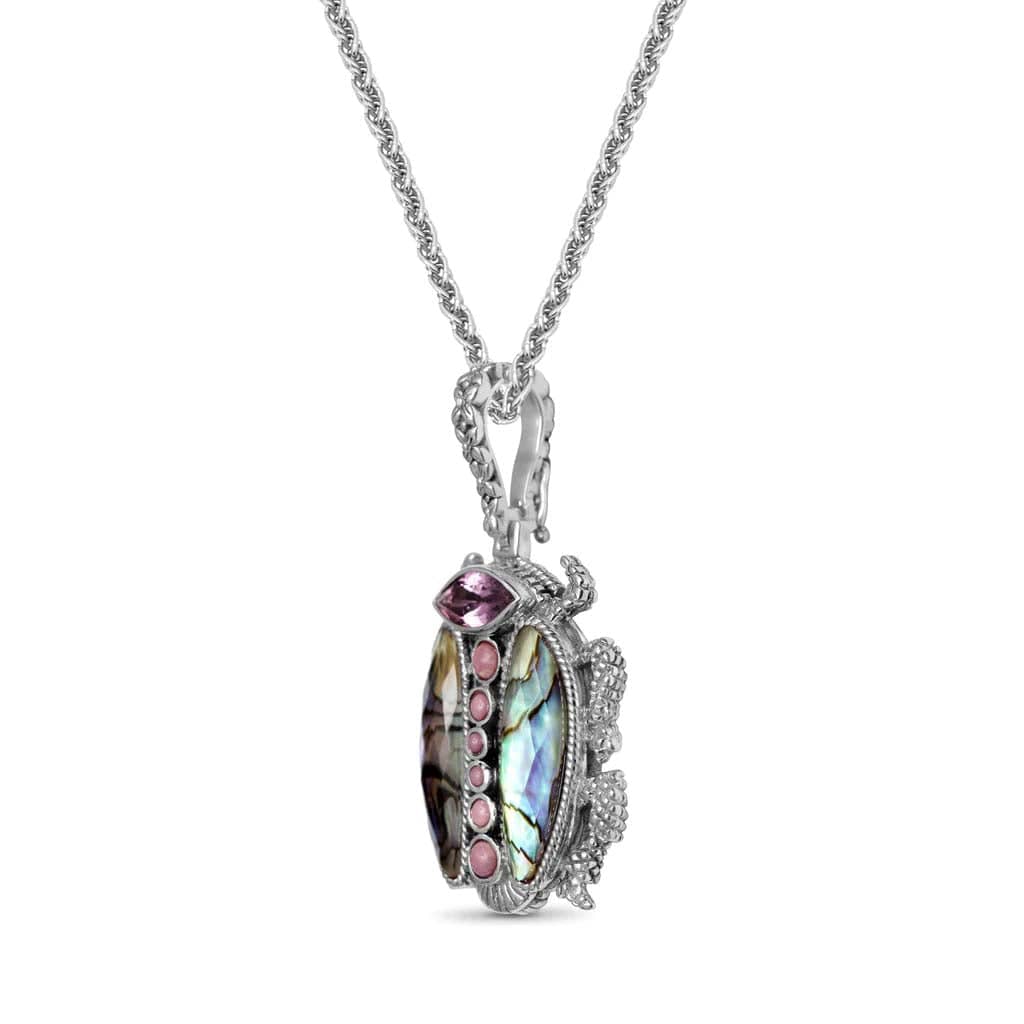 Load image into Gallery viewer, Stephen Dweck Garden Of Stephen Scarab Pendant with Amethyst, Phosphosiderite and Doublets of Natural Quartz and Abalone In Sterling Silver
