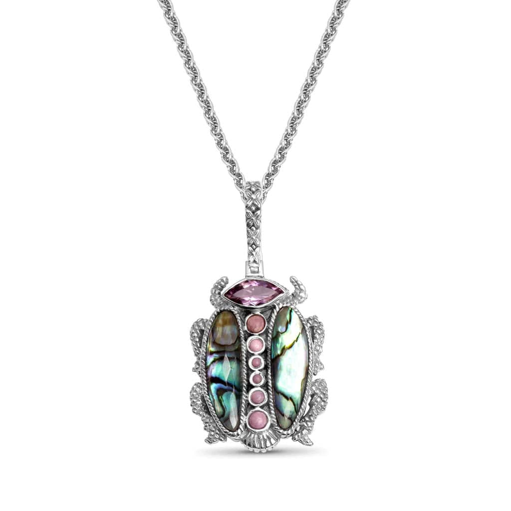 Stephen Dweck Garden Of Stephen Scarab Pendant with Amethyst, Phosphosiderite and Doublets of Natural Quartz and Abalone In Sterling Silver