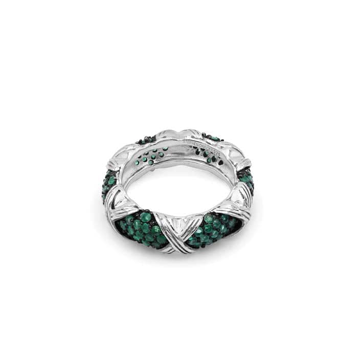 Load image into Gallery viewer, Stephen Dweck Emerald Pavé Ring in Sterling Silver
