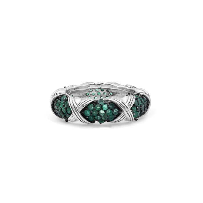 Stephen Dweck Emerald Pavé Ring in Sterling Silver