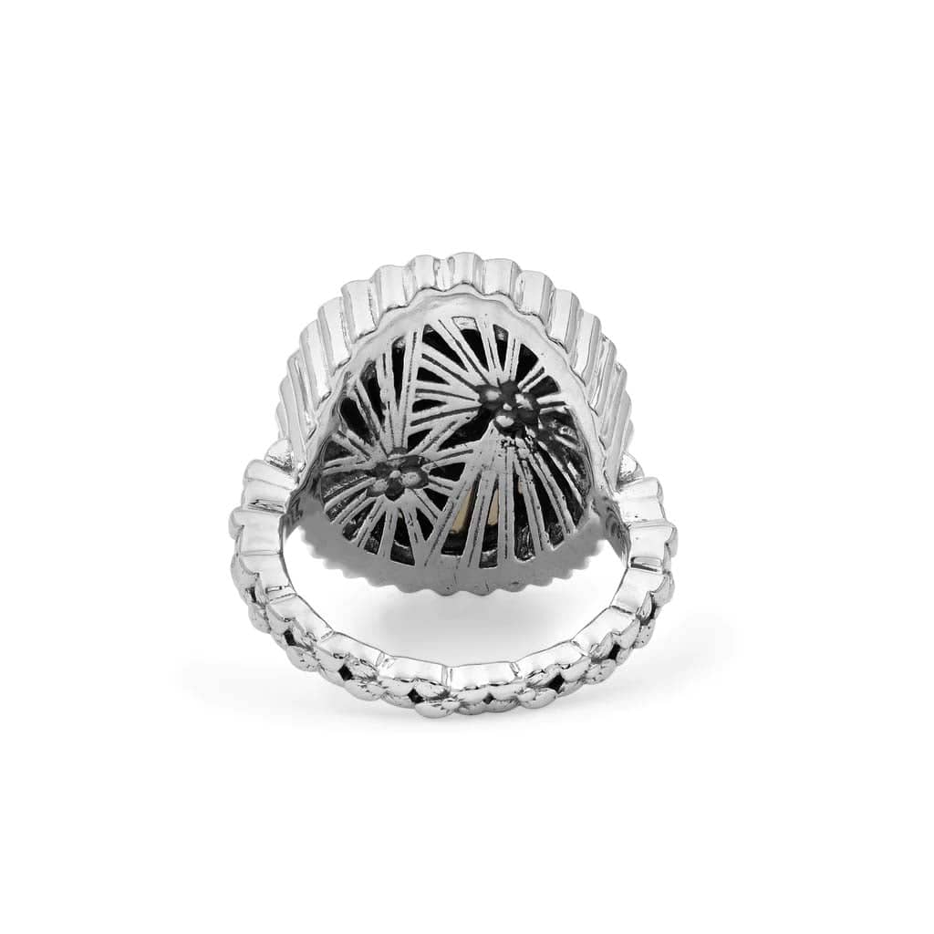 Load image into Gallery viewer, Stephen Dweck Carventurous Ring with Internally Carved Natural Quartz and Champagne Diamonds In Sterling Silver and 18K Yellow Gold
