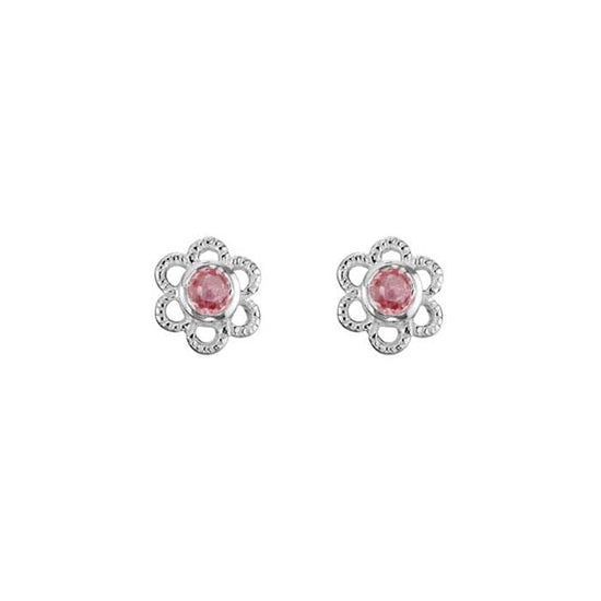 Mountz Collection Pink Tourmaline Flower Stud Earrings in Sterling Silver