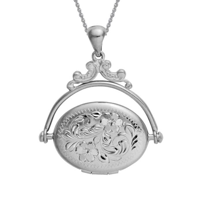 Load image into Gallery viewer, Mountz Collection Revolving Oval Engraved Locket in Sterling Silver
