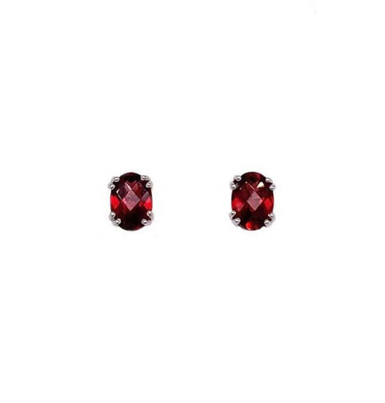 Load image into Gallery viewer, Mountz Collection Oval Garnet Stud Earrings in 14K White Gold
