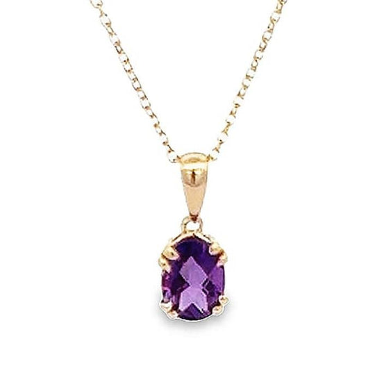 Mountz Collection Oval Amethyst Pendant Necklace in 14K Yellow Gold