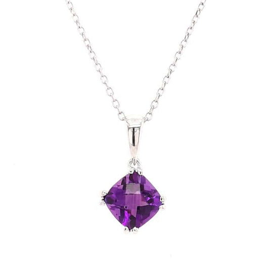 Load image into Gallery viewer, Mountz Collection Cushion Amethyst Pendant and Chain in 14K White Gold
