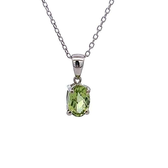 Mountz Collection Oval Peridot Pendant Necklace in 14K White Gold