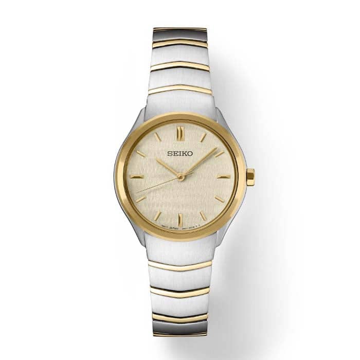 Seiko 30MM "Essentials" Champagne Dial Watch in Stainless Steel