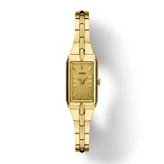 Seiko 15.5MM Champagne Rectangular Dial Watch in Gold-tone Stainless Steel