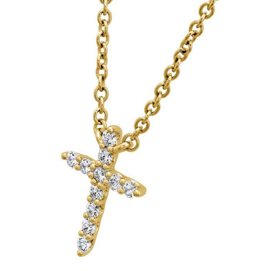 Hearts On Fire .09-.13CTW Small Signature Cross Pendant in 18K Yellow Gold