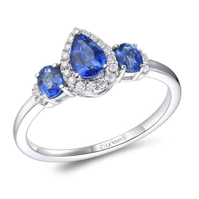 Le Vian 3 Stone Ring featuring Blueberry Sapphires and Vanilla Diamonds in 14K Vanilla Gold