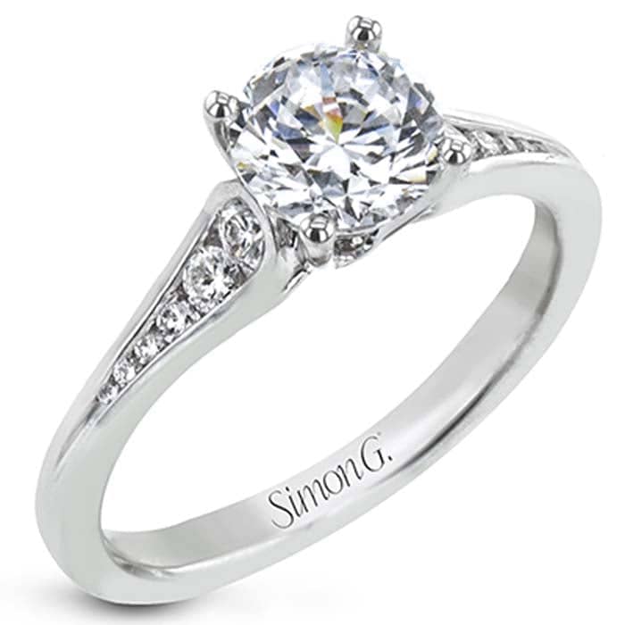 Simon G. Tapered Shoulder Engagement Ring Semi-Mounting in 18K White Gold