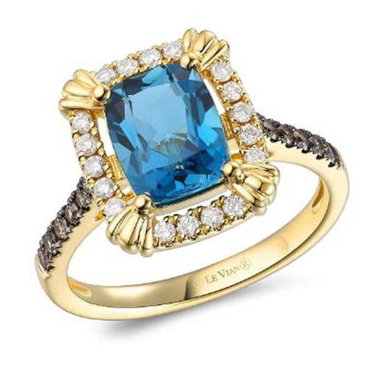 Le Vian Creme Brulee Ring featuring Deep Sea Blue Topaz with Chocolate and Nude Diamonds in 14K Honey Gold