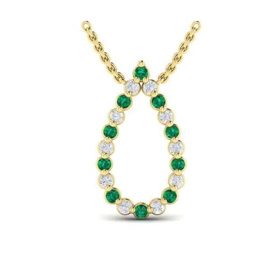 Vlora Emerald and Diamond Pear Shaped "Adella Collection" Pendant in 14K Yellow Gold