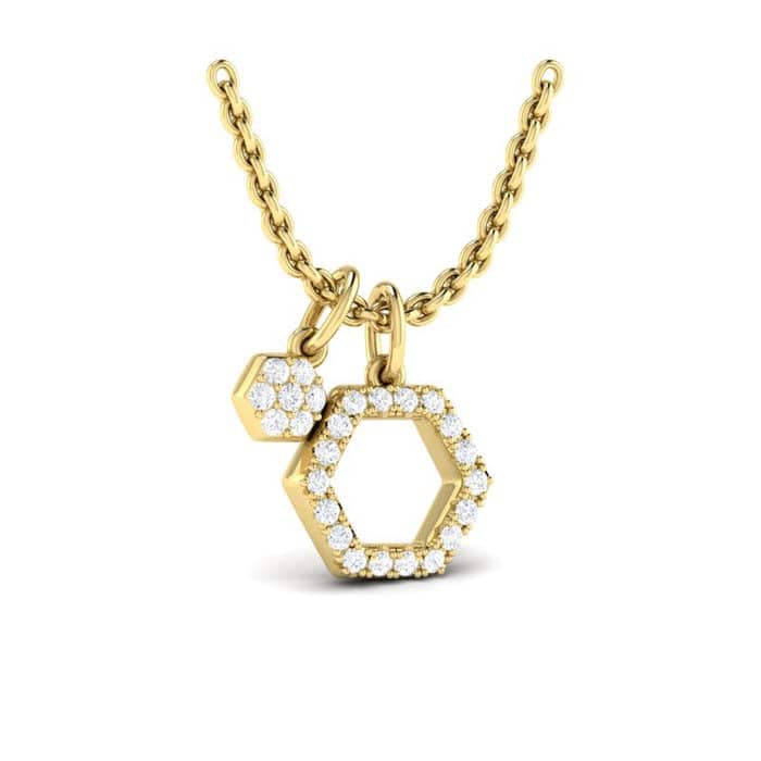 Vlora Serafina Mini Diamond Honeycomb Charm Pendant Necklace in 14K Yellow Gold