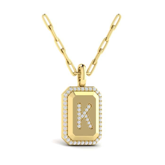 Load image into Gallery viewer, Vlora Diamond Initial &amp;quot;K&amp;quot; Pendant &amp;quot;Amuleta Collection&amp;quot; in 14K Yellow Gold
