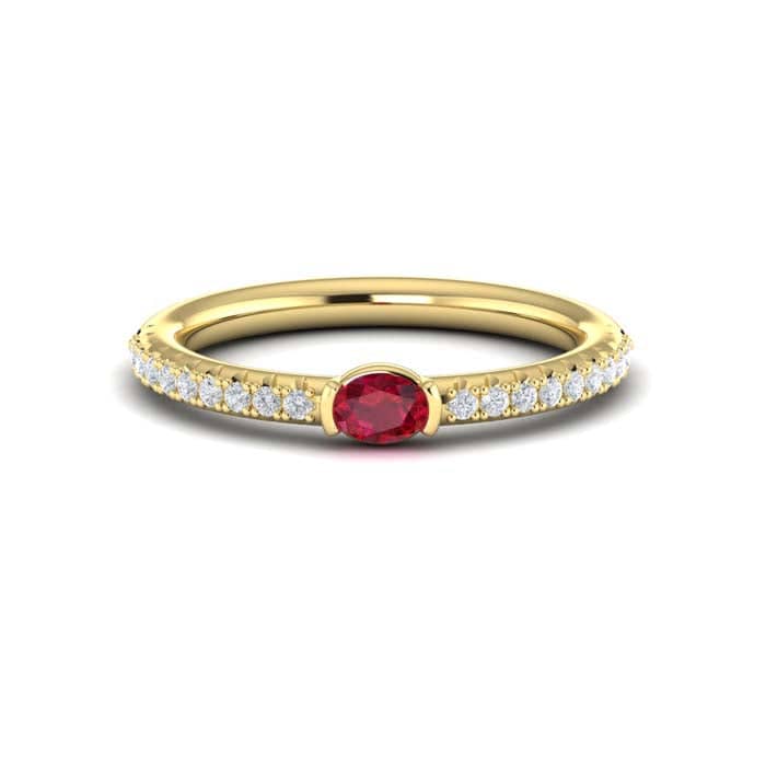 Load image into Gallery viewer, Vlora Horizontal Oval Ruby &amp;quot;Sofia Collection&amp;quot; Ring in 14K Yellow Gold
