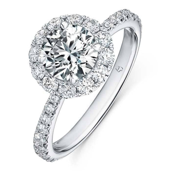 Load image into Gallery viewer, Hearts On Fire 1.80CTW Vela Halo Complete Engagement Ring With Diamond Band in Platinum
