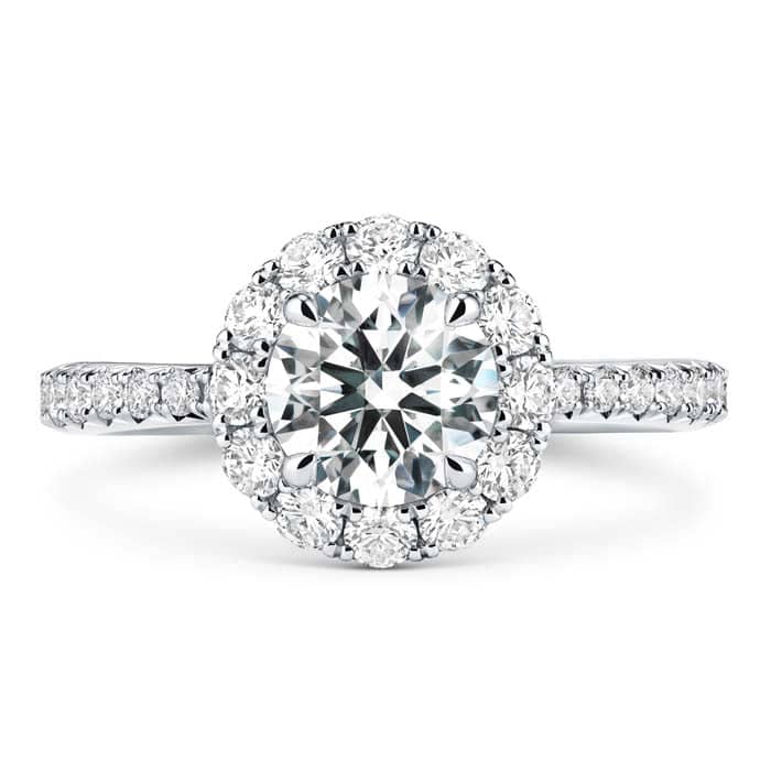 Load image into Gallery viewer, Hearts On Fire 1.80CTW Vela Halo Complete Engagement Ring With Diamond Band in Platinum
